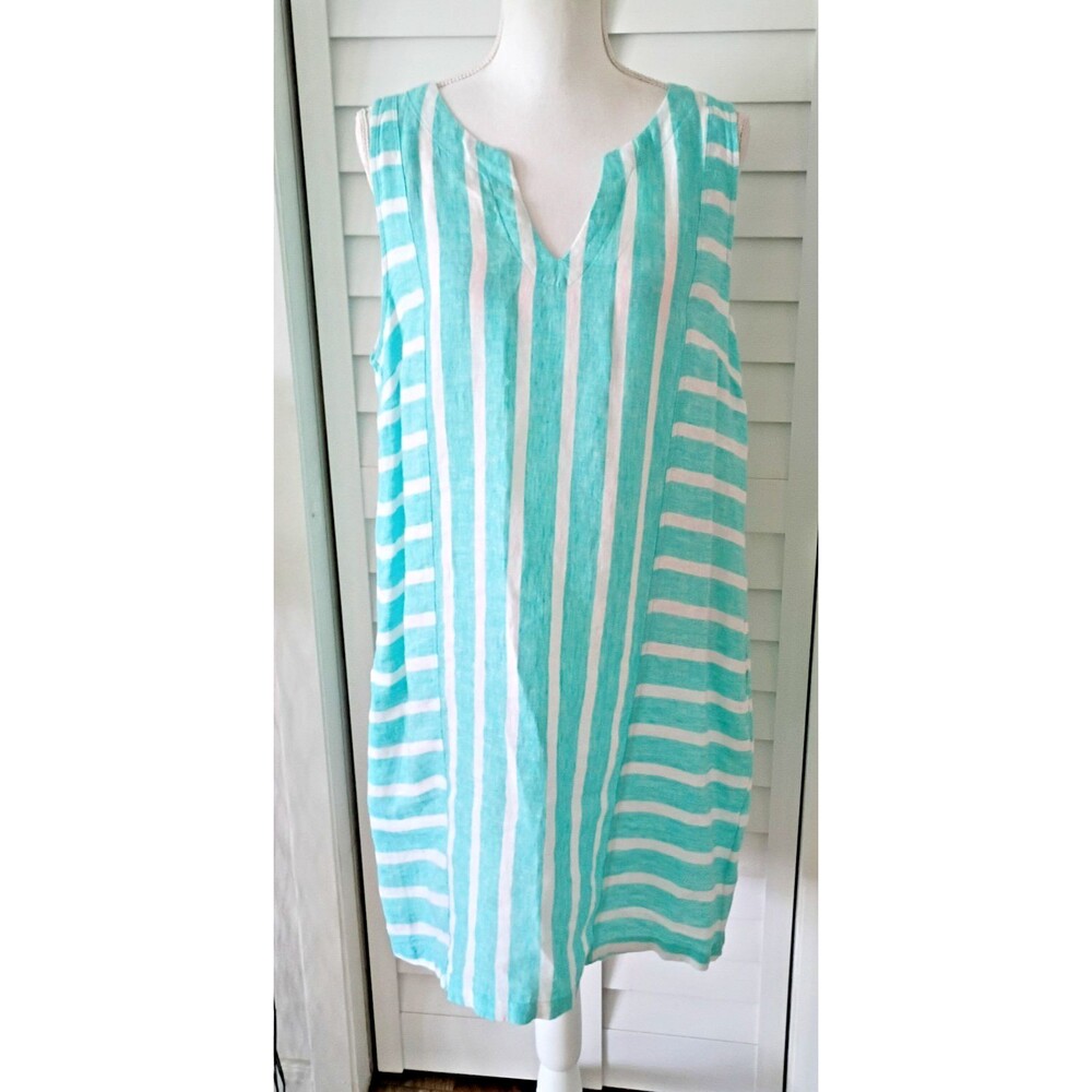 Sigrid Oleson Linen striped pullover v-neck sleeveless shift dress L